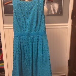 Loft Blue Green Eyelet Sleeveless Cotton Dress Cutout Size 2 Petite